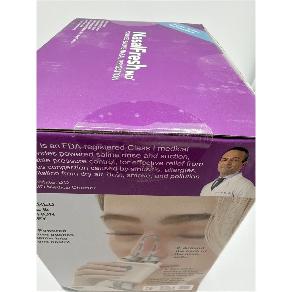 NasalFresh MD Powered Saline Nasal Irrigation Device w/‎ Saline Packets New